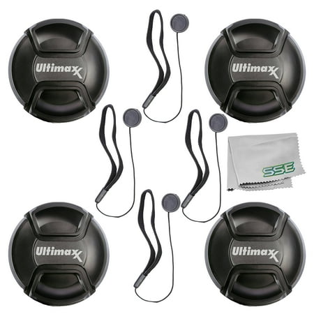 Ultimaxx 4x Snap-On Lens Caps (58mm) 4x Universal Lens Cap Keepers and Microfiber Cloth