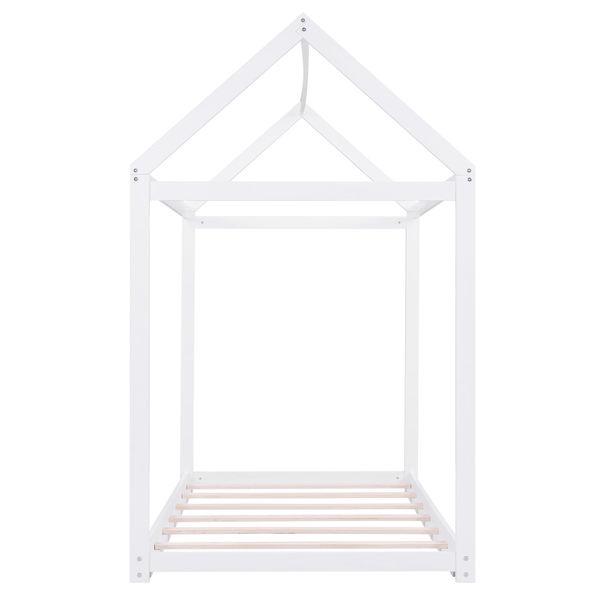 Solid Wood House Bed Twin for Kids,House Bed Frame Montessori Floor Bed for Kids Children Toddler Girls Boys,White