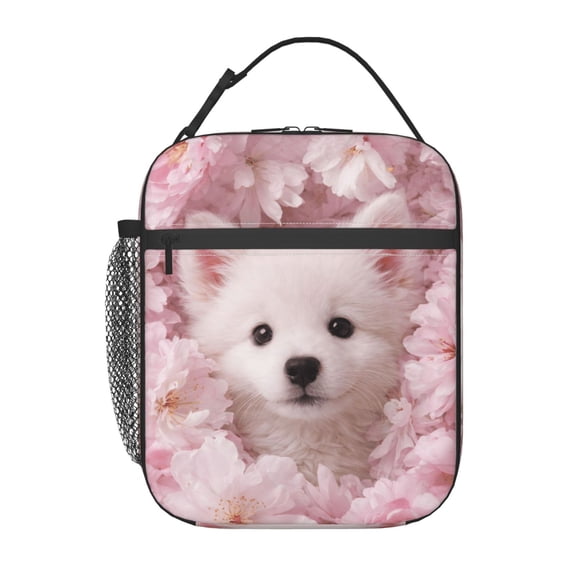 Cute Puppy Floral Puppy Dog Lunch Bag Portable Thermal Lunch Box for Men and Women