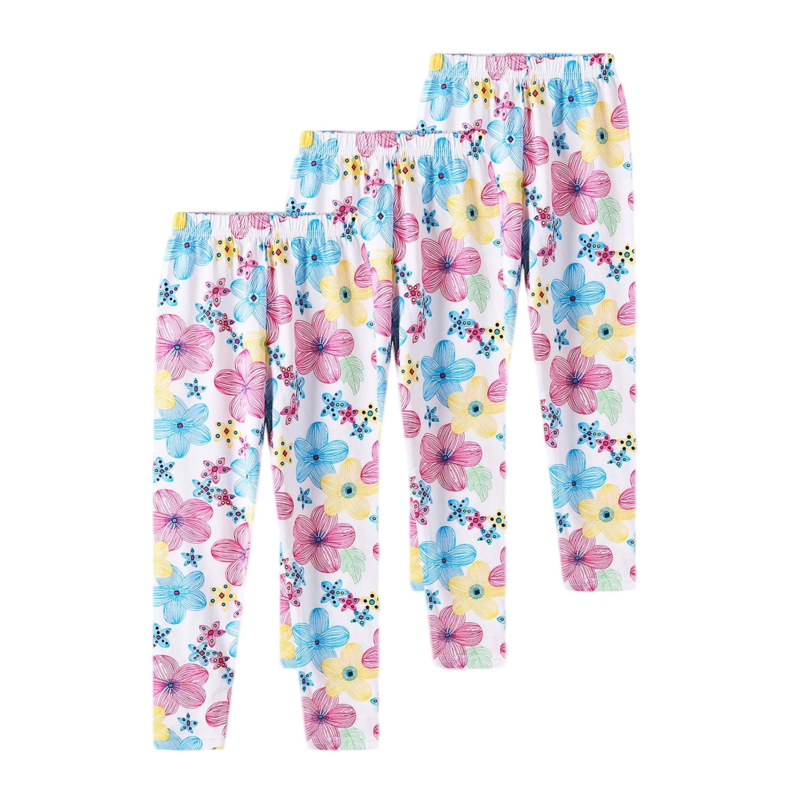 WQNVRNR 3-Pack Girls Cropped Leggings- Cute Casual Elastic Waist Printed Comfortable Bottoms Black Size 3