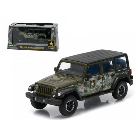 Us Army Jeep - 2014 Jeep Wrangler Unlimited U.S. Army Hard Top Dark Green With Display Showcase 1/43 Diecast Model Car by Greenlight