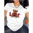 thumbnail image 2 of Tee-Shirt Graphique "LOVE YOURSELF" Ours en Peluche pour Femmes - Col Rond Décontracté et Sportif, Manches Courtes, Haut d'Été en Polyester Confortable, Lavable en Machine, Haut d'Été Décontracté Imprimé Ours en Peluche Texture Brillante, 2 of 8