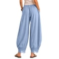 thumbnail image 5 of Women's Casual Pants Elastic Waist Patch Lace Pant With Pockets Baggy Straight Leg Trousers, 5 of 7