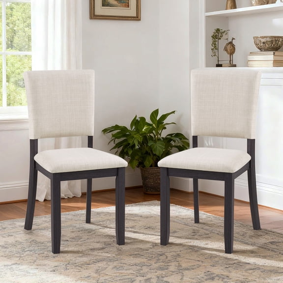 Xukmct 4 Pack Upholstered Side Chair with Wood Frame, Armless Dining Chair for Dining Room, Living Room, Kitchen, Black Beige