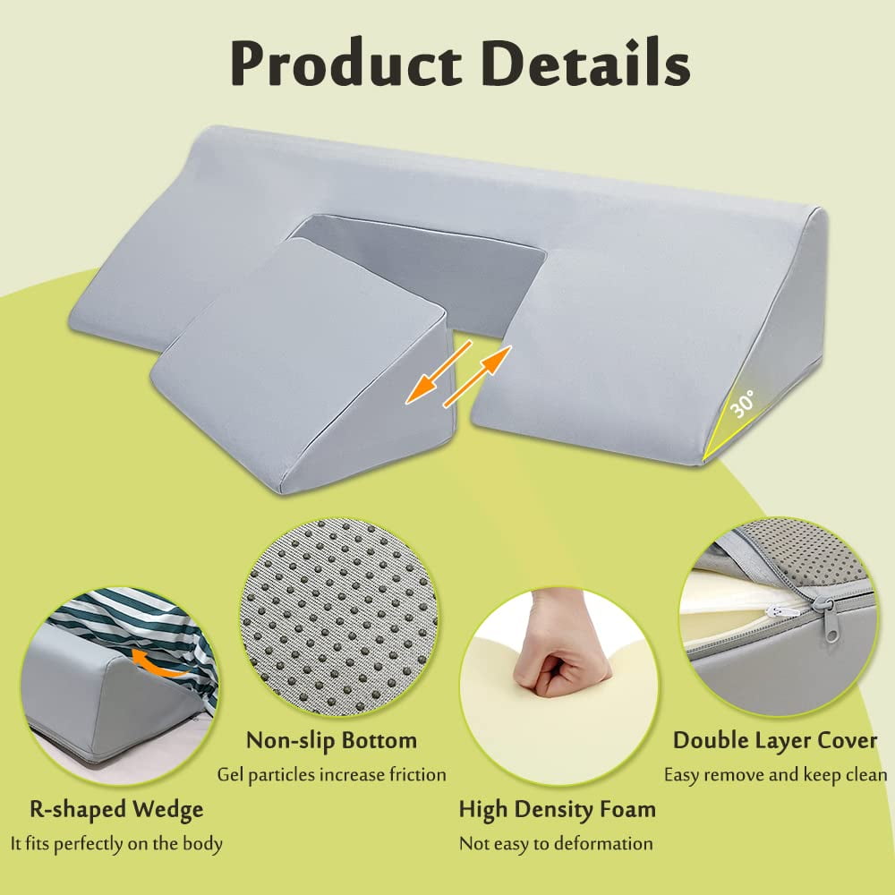 Wedge Pillow Positioning for Bedridden After Surgery Bed Sore Turning Sleeping Incline Pillows Anti Bedsore Turnover Foam Wedge U Shaped Body Positioners Hospital Waterproof Pressure Ulcer Cushion