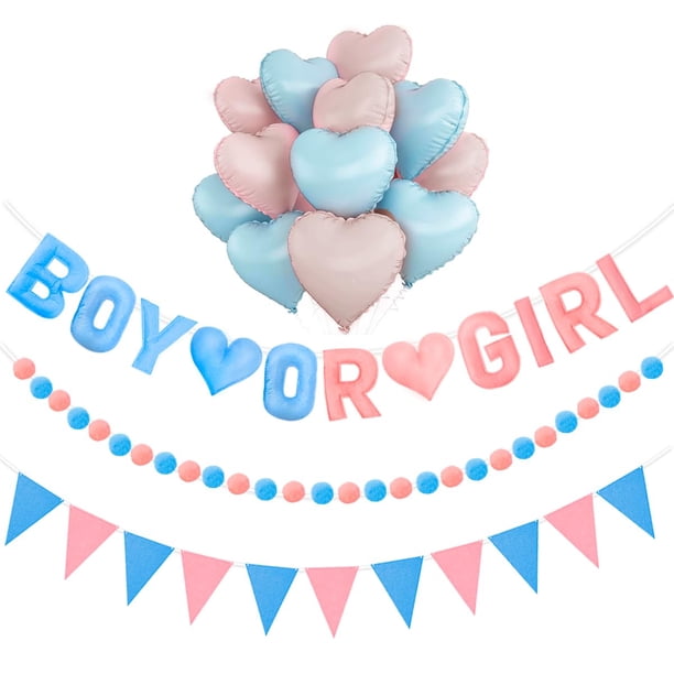 Set de banner para revelación de género TONGQI, 12 globos y pompones