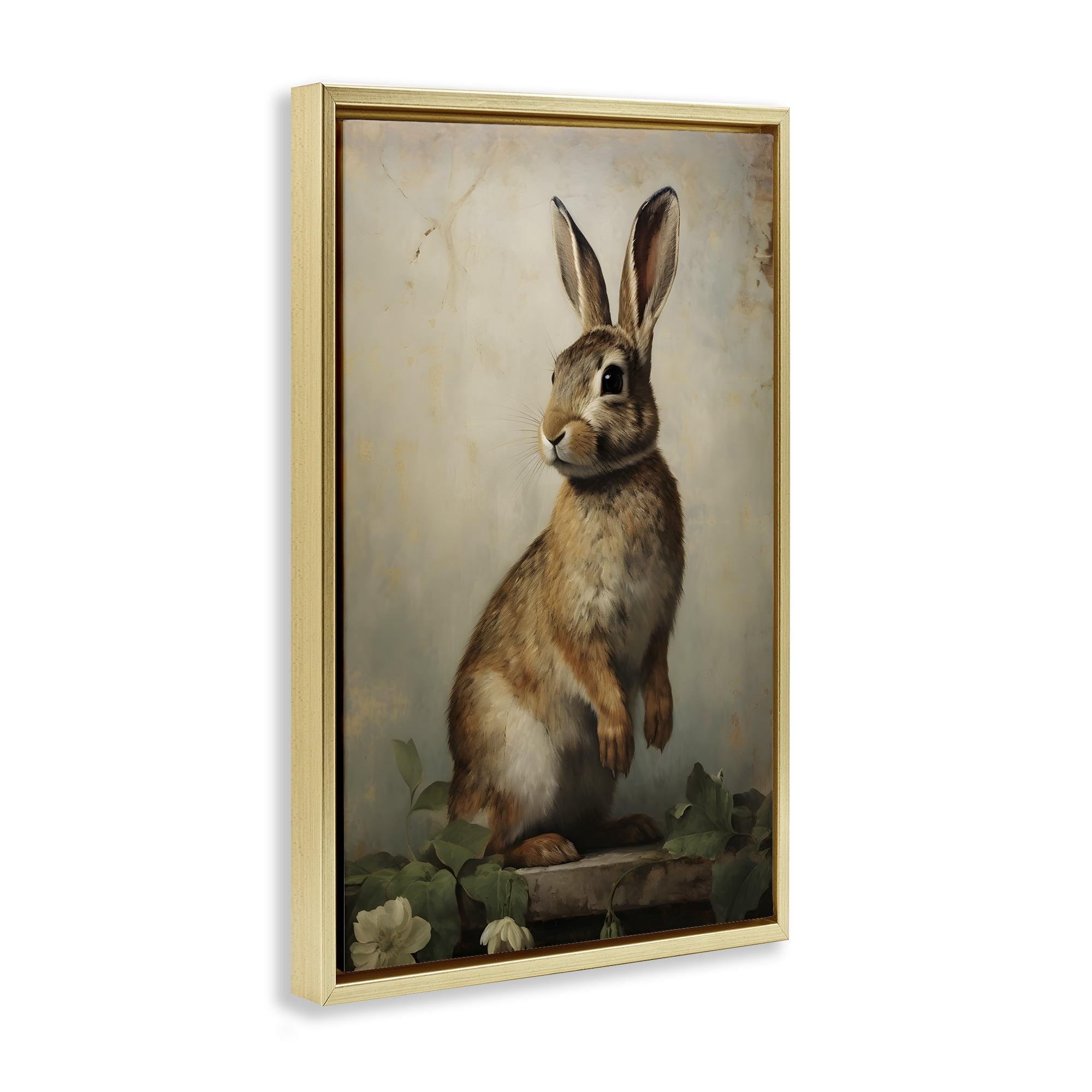 Stupell Industries Dark Rabbit Portrait Animals & Insects Painting Gold Floater Framed Canvas Art Print Wall Art, 17 x 25