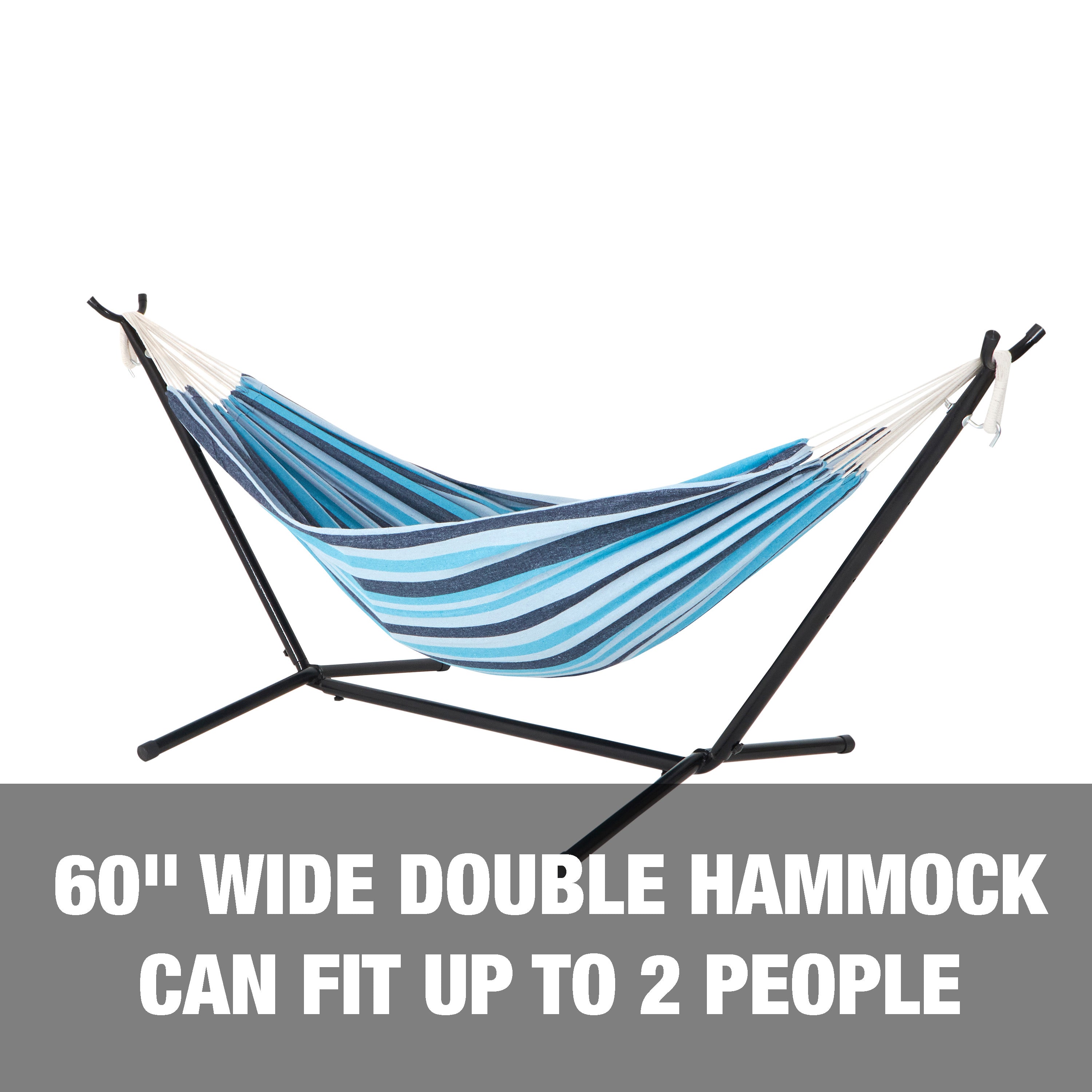 Bliss Hammocks Double Hammock w/ Space Saving 9ft. Stand & Premium Carry Bag - Nautical Stripe, 78" L x 60" W - image 2 of 7