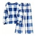 thumbnail image 3 of Two Piece Plaid Set for Women Long Sleeve Crew Neck Tops Wide Leg Pants Fall Winter Thicken Warm Soft Lounge Home Wear (M, Blue), 3 of 7