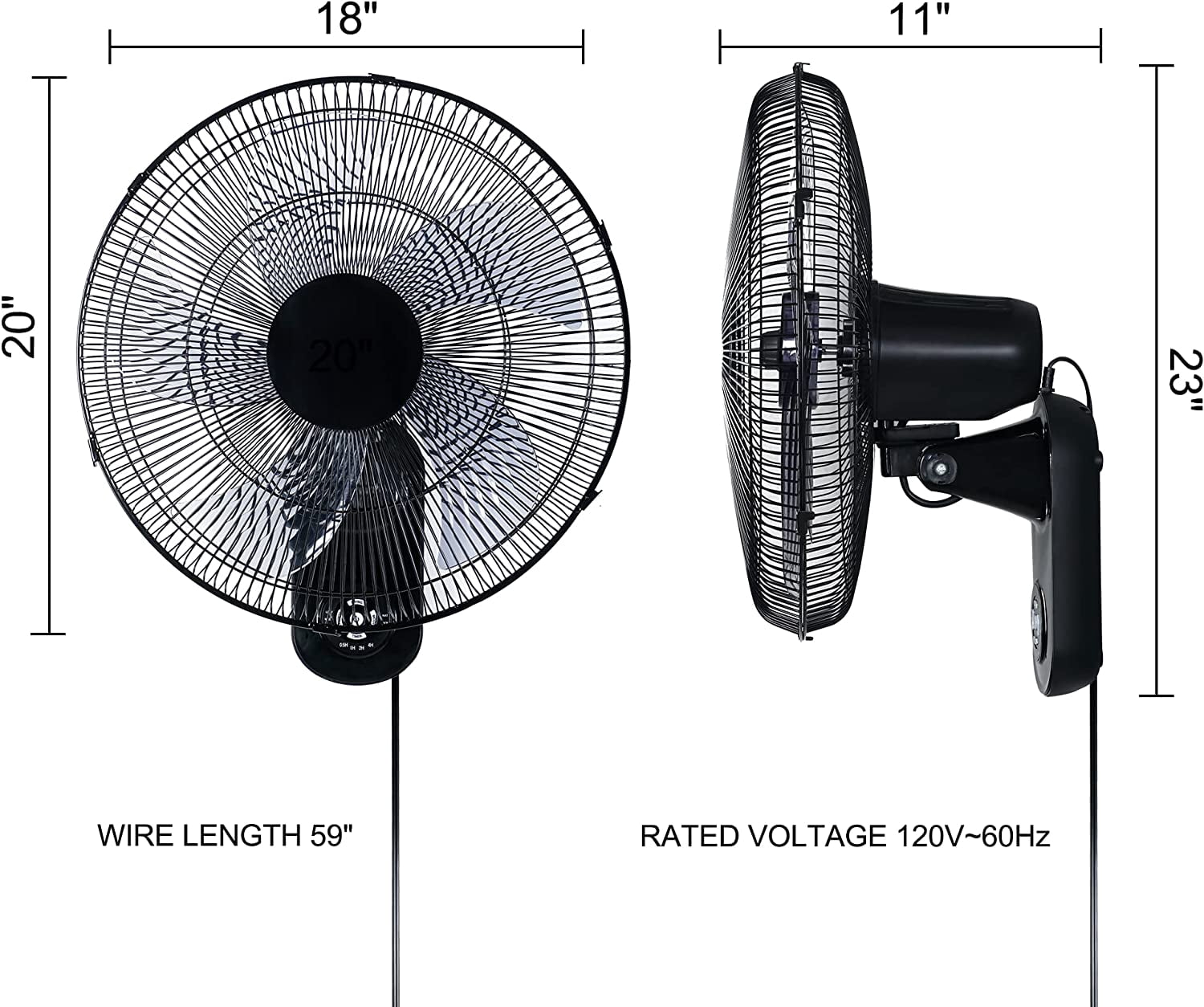 Simple Deluxe 18″ Blade Wall Mount Fan, 5 Blades Adjustable 3 Speed Wall Mount Fan for Indoor Use,Black, 1-Pack