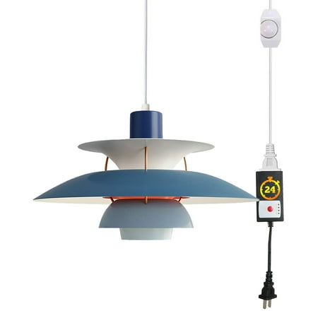 

FSLiving Timing Plug in Pendant Light Modern Hanging Ceiling Lights Denmark Design Hanging Light Fixture with 15ft Cord Dimmable and Timing - Blue