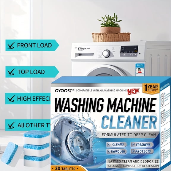 Deep Cleaning Washing Machine Cleaner Tablets 12 Pack, Washer Cleaner & Deodorizer for HE Machines