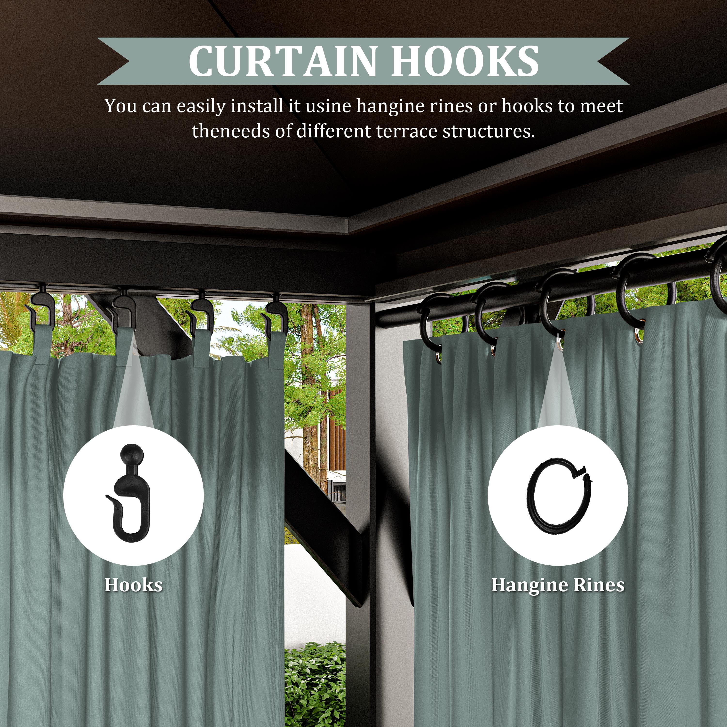 Pakunoda 11' X 6.5' Gazebo Universal Replacement Privacy 4-Panel Curtains, Waterproof Outdoor Curtains Calcite Blue Sidewall with Zipper for Patio Garden Backyard 10' X 12' Gazebo, Curtain Only