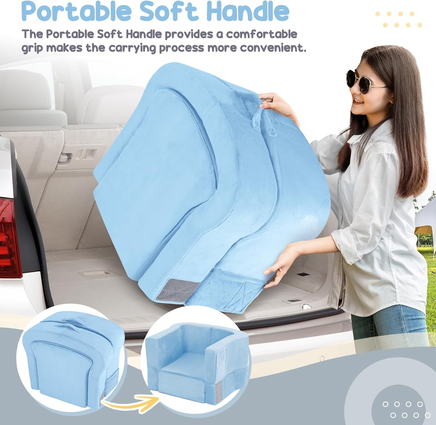 Toddler Travel Bed, 2-in-1 Foldable Portable Toddler Bed Sofa Chair, Soft Baby Kids Travel Floor Cot with Washable Covers Blue