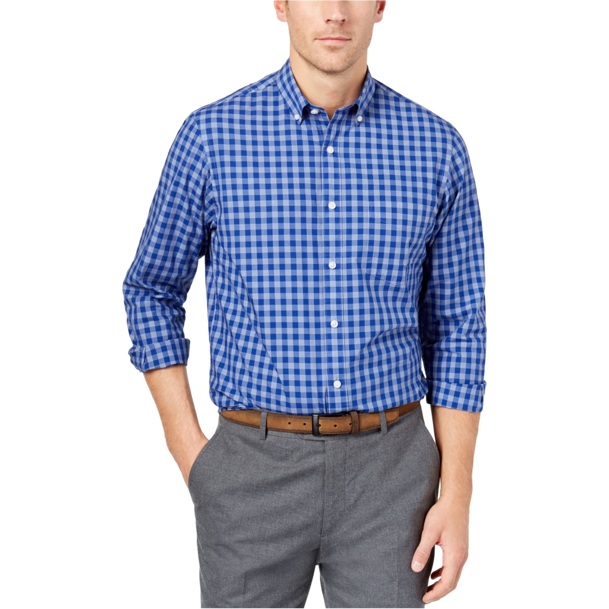 Chemise Habillée Club Room Homme – 2XL, Carreaux Bleus, Coton 100%, Manches Longues