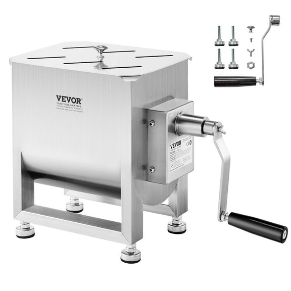 VEVOR Manual Meat Mixer, 15L Fixed Tank Meat Processing Equipment(Mixing Max 15LBS for Meat), Stainless Steel Meat Mixer, Sausage Mixer Machine with Lid Handle Gear Reducer, Ground Beef Hand Mixer