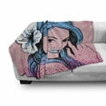 thumbnail image 2 of Aloha Soft Flannel Fleece Blanket, Hawaiian Luau Girl and Hibiscus in Surreal Comic Strip Pop Art Design, Cozy Plush for Indoor and Outdoor Use, 50" x 60", Magenta Pale Pink and Blue, by Ambesonne, 2 of 5
