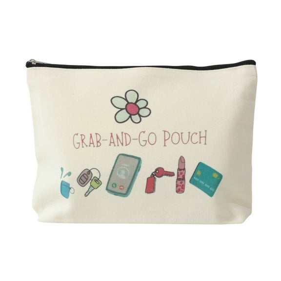 Unique Bargains 1 Pc Durable Miscellaneous Pattern Makeup Bag Beige Canvas