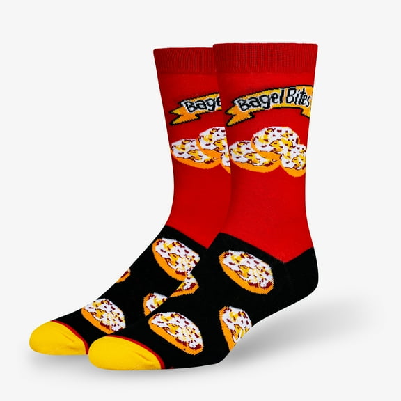 Cool Socks Bagel Bites Red Novelty Crew Socks Officially Licensed Snack Food Graphic Unisex Large