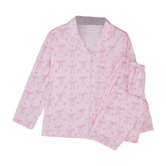 SJLDQY Valentines Women's Pajamas Set 2 Peice Pjs Set for Women Valentine's Day Bowknot Graphic Long Sleeve Pajama Tops Pants Lightweight Comfy Homewear Sleepwear Outfits