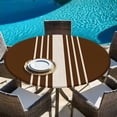 thumbnail image 6 of Brown Beige Striped Round Tablecloth, Fitted Table Cover with Elastic for 36"-44" Round Tables, Modern Farmhouse Retro Lines Table Cloth Outdoor Indoor Dinning Party Waterproof Tablecloths, 6 of 7