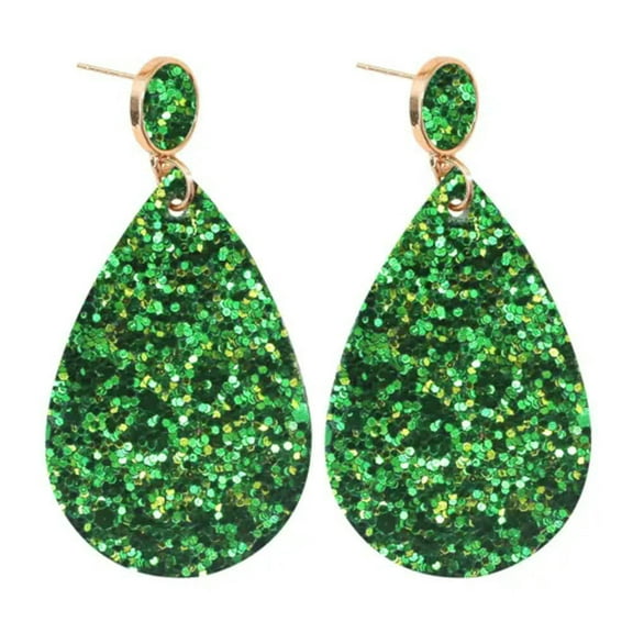 Sequins Glitter Leather Teardrop Earrings Women Gold Disc Geometric Jewelry Gift