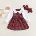 thumbnail image 4 of Douhoow Toddler Girls Plaid Dress Kid Doll Collar Long Sleeve Patchwork Dress 0-5T, 4 of 9