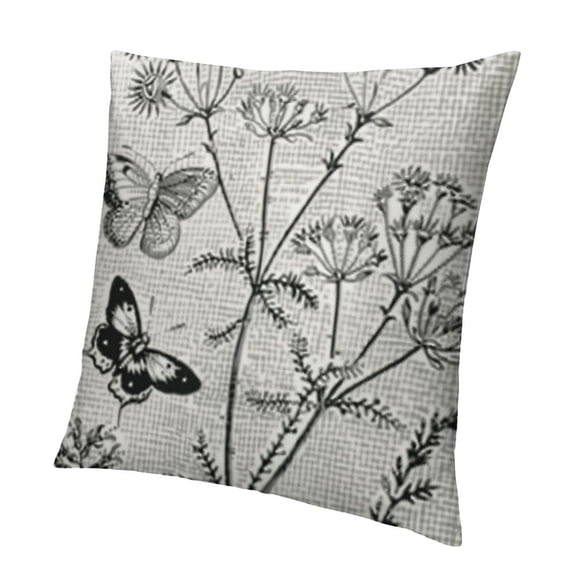 BANET Spring Pillow Covers ,Black Gray Plant Throw Pillows Case,Seasonal Floral Outdoor Decorative Square Farmhouse Decor Cushion Covers for Home Sofa Bed Couch White