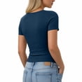 thumbnail image 4 of Womens Tops Short Sleeve Button V-Neck T Shirts Slim Stretchy Going Out Top for Women Gifts for Mom, 4 of 6
