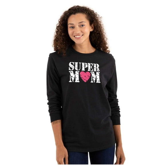 Super Mom Mother's Day Love Heart Women Plus Size Long Sleeve Graphic Tee Brisco Brands 2X