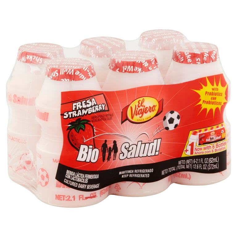 El Viajero Bio Salud Strawberry Cultured Dairy Beverage, 2.1 fl oz, 6 Ct