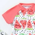 thumbnail image 6 of LIIPEE Girls Boys Swimwear Cartoon Printed 2 Piece Short Sleeve Round Neck Romper Swimsuit With Hat Kids Lovely Beach Pool Party ,Watermelon Red,18-24 Months, 6 of 7