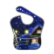 Bingfone Mess-Proof Baby Bib - Waterproof Bib For Baby Boy Or Girl With Food Catcher Pocket, Unisex-Christmas Night