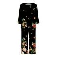 thumbnail image 4 of Two Piece Outfits For Women 2PC Round Neck Long Sleeve Two-piece Comfortable Home Pajamas Set Sports Set Up to 65% off, 4 of 5