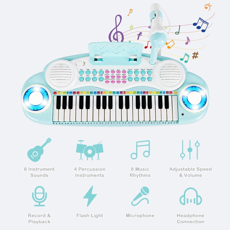 COSTWAY Keyboard met 25 toetsen, elektronische kinderpiano met kruk