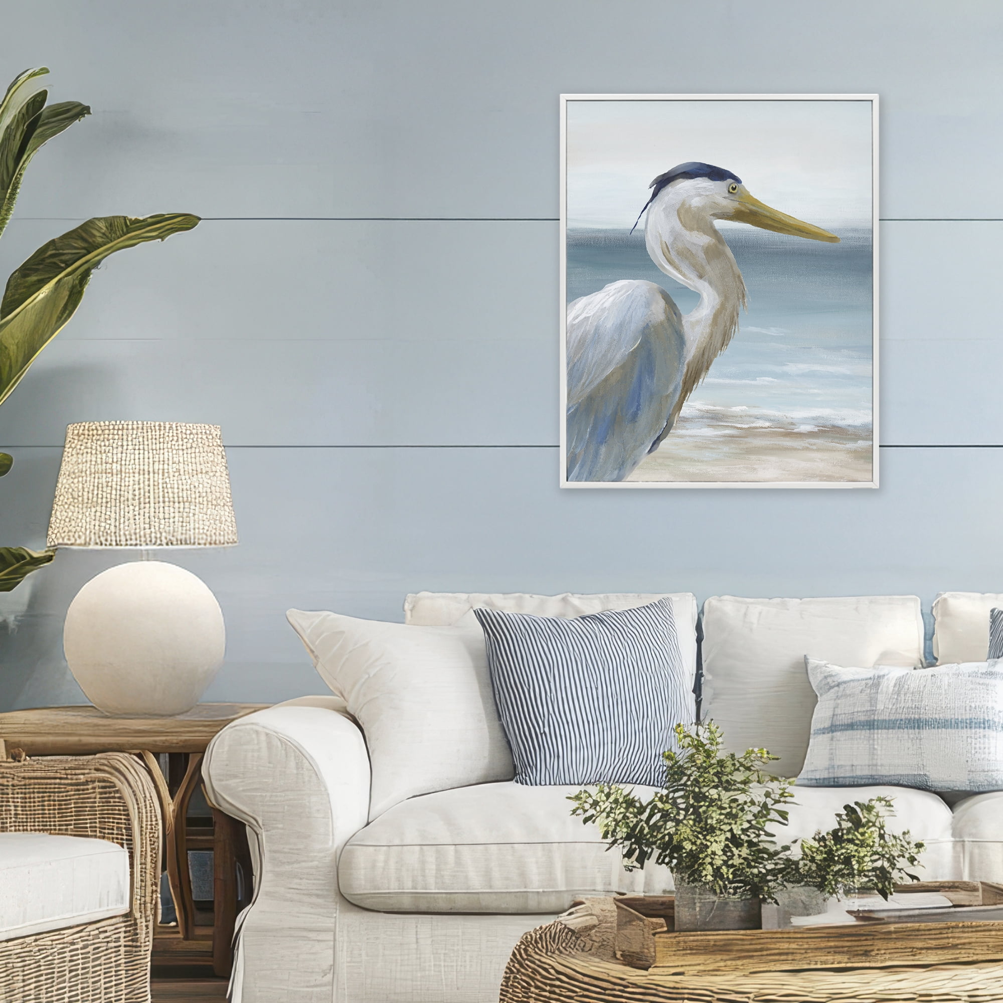 Stupell Industries Right Gazing Heron White Framed Giclee Art, design by Nan