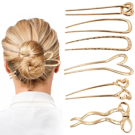 Style-Carry 6 Pack Gold French Hair Pins, Metal U-Shaped Hair Accessories for Women Daily Twists Buns Updos, Elegant Hairstyle Décor