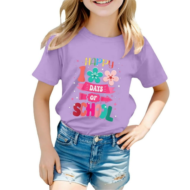 EHQJNJ Chandails en Molleton Col Rond Graphique Drôle Garçon et Fille Mode Décontractée Imprimé Col Rond Manches Courtes T-Shirt Haut Enfants T-Shirt Blanc