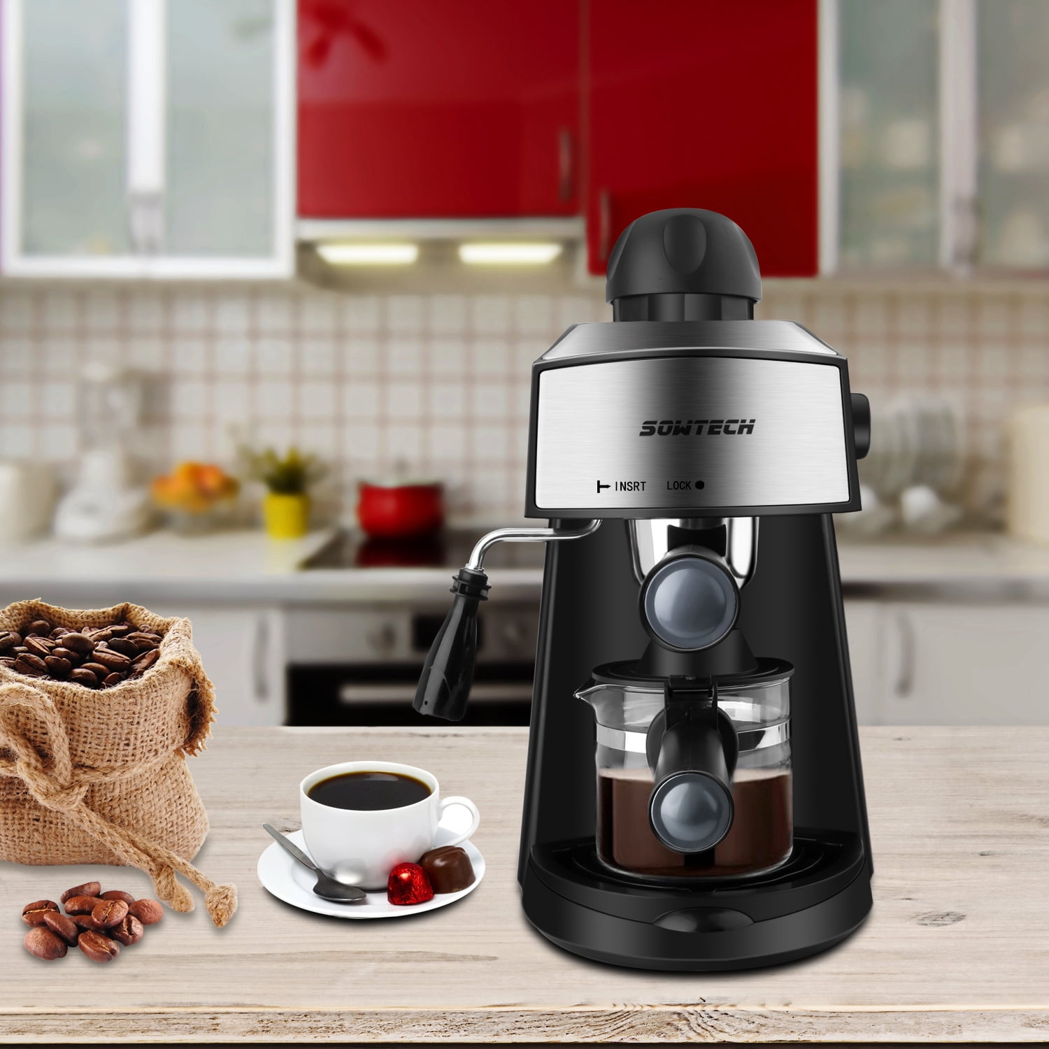 SOWTECH 3.5 Bar Steam Espresso Machine with 800W Coffee Maker for 2Oz Mocha Latte and Cappuccino