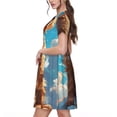 thumbnail image 2 of Picia Cartoon Cloud Puppy Pattern Women's Short Sleeve Summer Dress Pleated Loose Swing Knee Length Short Sleeve Swing Dresses, 2 of 6