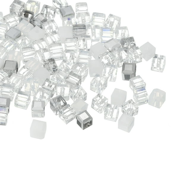 Uxcell 100 Pack Crystal Cube Beads, 3mm Square Glass Beads Faceted Loose Spacer Bead for Bracelets Necklace Earring DIY Jewelry Making Craft(White Series)