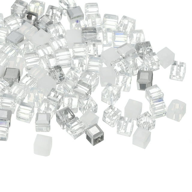 Uxcell 100 Paquete de Perlas de Cubo de Cristal, Perlas de Vidrio Cuadradas de 3mm Facetadas para Pulseras, Collares, Aretes, DIY Joyería y Manualidades (Serie Blanca)