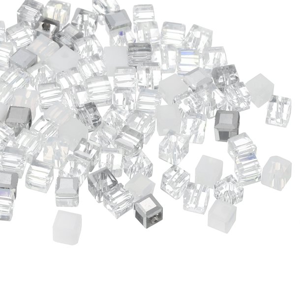 Uxcell 100 Paquete de Perlas de Cubo de Cristal, Perlas de Vidrio Cuadradas de 3mm Facetadas para Pulseras, Collares, Aretes, DIY Joyería y Manualidades (Serie Blanca)