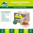 thumbnail image 2 of 500 Platos Contenedores Charolas Desechables Hamburguesero Almeja 6x6'' Berry Green Compostable, 2 of 5
