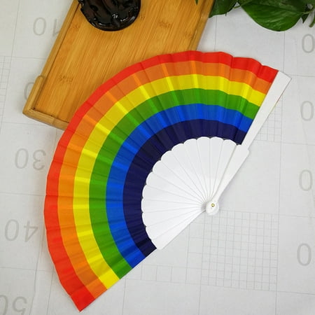 

〖CFXNMZGR〗Fans Rainbow Hand Held Folding Fan Dance Fan For Wedding Themed Parties Decoration