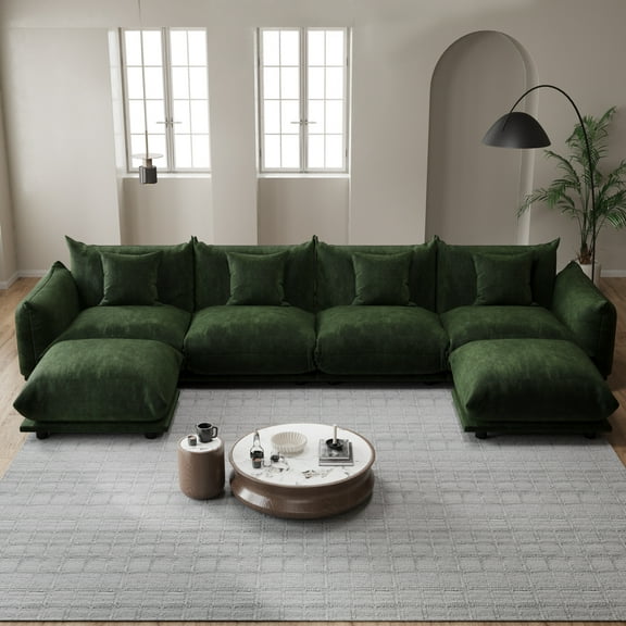 Advwin U-Shaped Modular Sectional Sofa with 2 Ottoman, Modern 4-Seater Oversized Cloud Couch with Thick Cushions for Living Room, Bedroom, Apartment, Small Spaces, Green