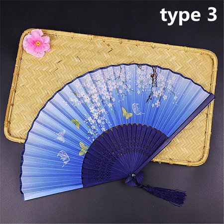 

Antiquity Classical Flower Hand Held Chinese Style Folding Fan Retro Bamboo Handle TYPE 3