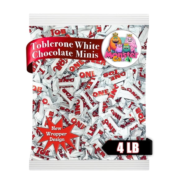 White Chocolate Toblerone Chocolate Bars Minis - 4 lb Bulk Chocolate - White Toblerone is the Finest White Chocolate with Honey-Almond Nougat - White Chocolate Candy Bulk - Repackaged by Monster Candy