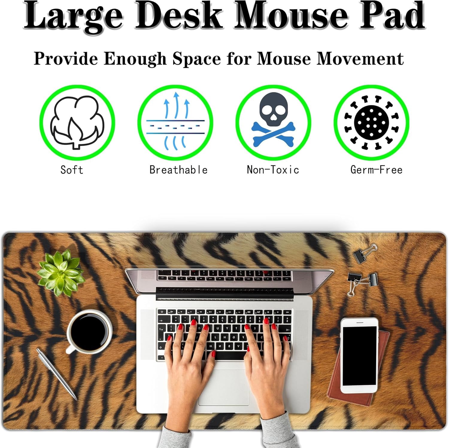 Large Mouse Pad Yellow Desk Pads Gaming Mouse Pads Keyboard Pads Extra Large Gaming Mouse Pad Non-Slip Rubber Base 35.4" X 15.7" for Game Office, Panthera Tigris Corbett Skin Pelt