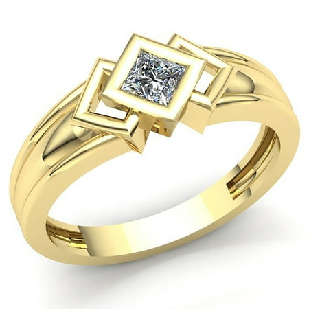 Genuine 0.5ctw Princess Cut Diamond Mens Classic Solitaire Anniversary Engagement Ring Solid 14K Rose, White or Yellow Gold GH SI1